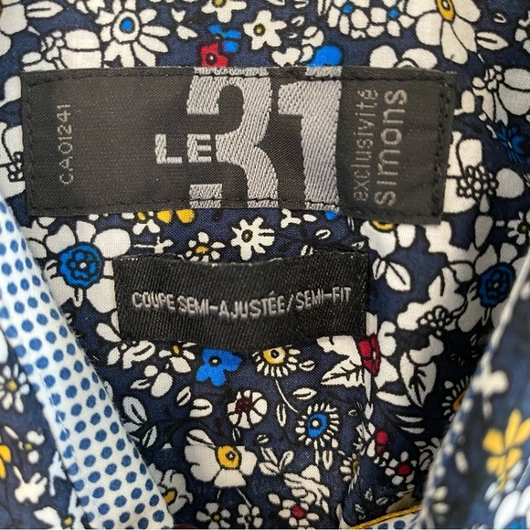 men's LE 31 navy floral button down shirt large - Picture 8 of 9